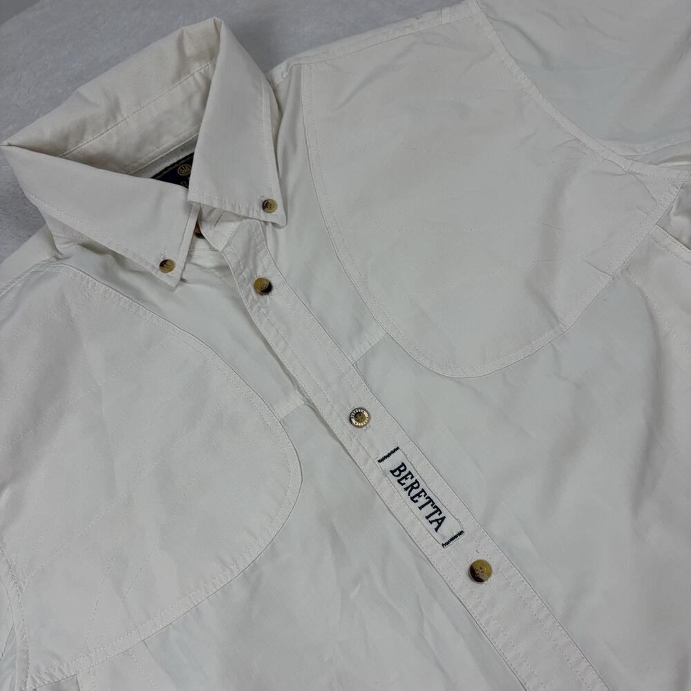 Beretta Button Up Shirt Men L White Short Sleeve Vented Mesh Breathable Gun